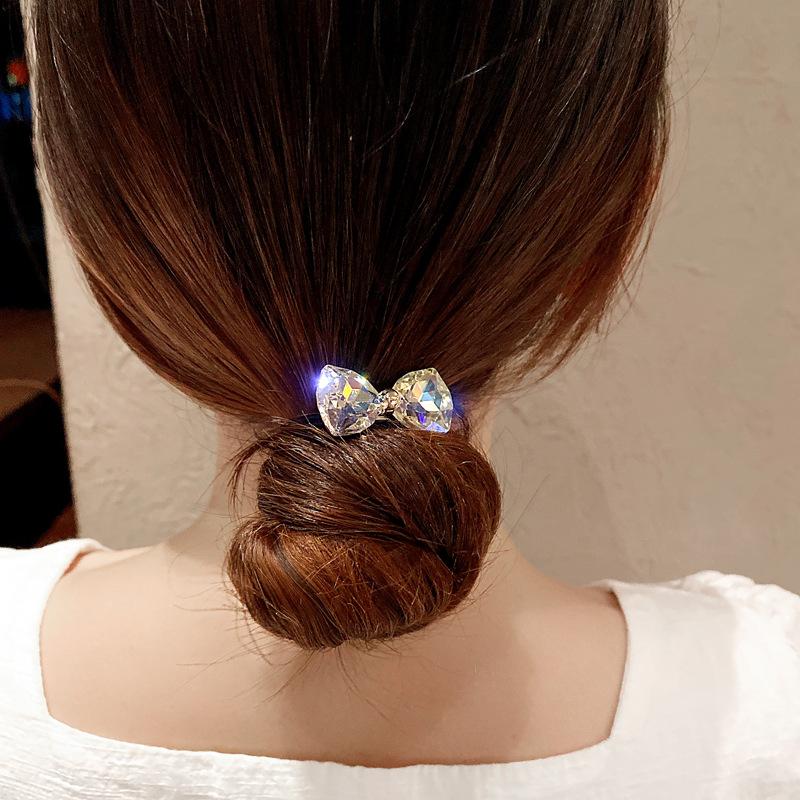 New Korean Version Diamond Bow Headband Simple Ball Head Rubber Band Hair Rope Ponytail Hair Band Headgear