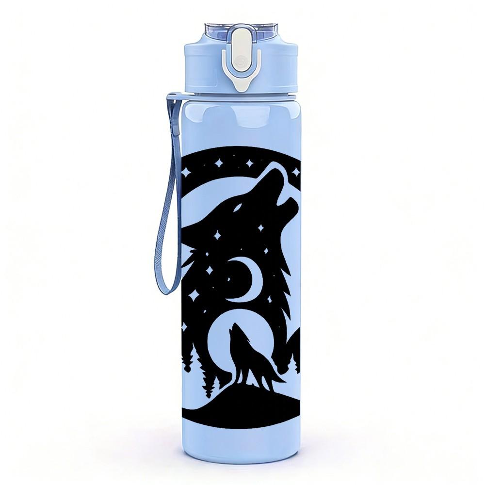 1PC Wolf Mountain Silhouette Graphic 750ml Color Plastic Sports Water Bottle Leakproof Flip Straw Lid Suitable for Sports Office Home Use