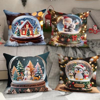 New Christmas Gift Pillow Cover Polyester Printed Holiday Decoration Living Room Sofa Cushion Cover Bedroom Pillow