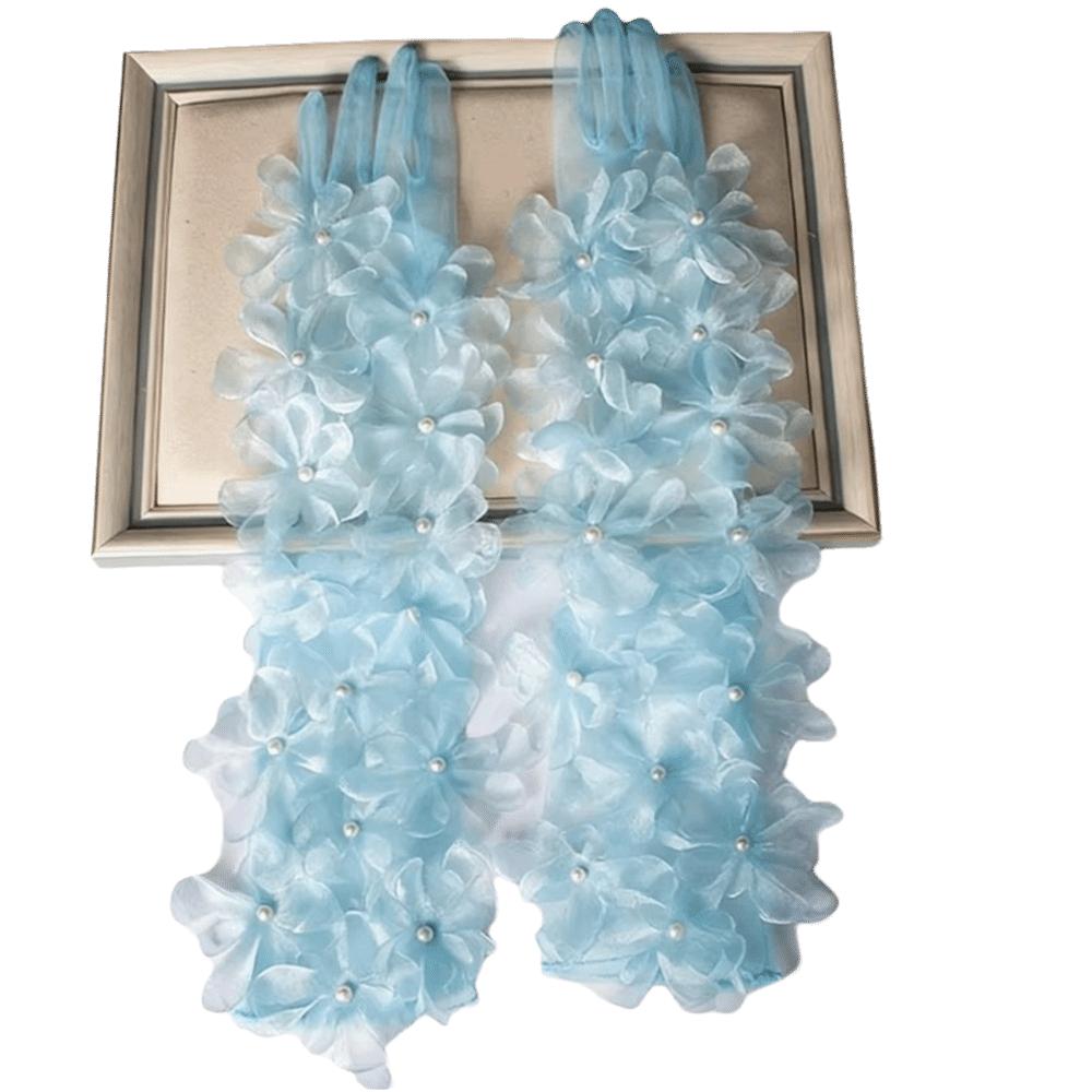 Pearl Long Gloves Transparent Mesh Bridal Gown Accessories  Prom Dress синий