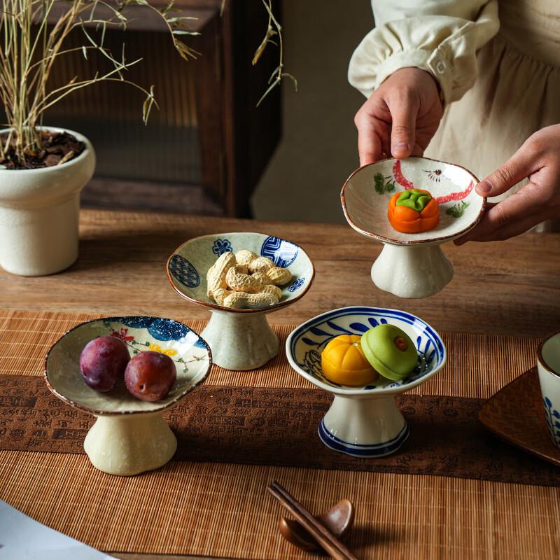 Retro Chinese Zen Ceramic High-Foot Dessert Plate