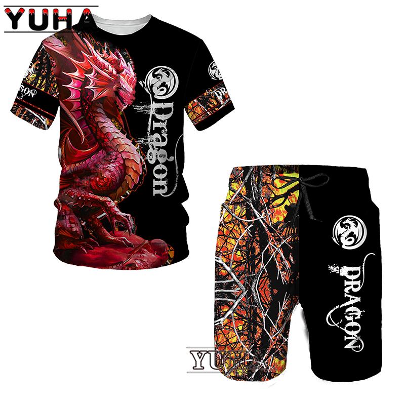 Flying Dragon 3D Printed Men's T-shirts Set Man's Tracksuit/Tops/Shorts Sportswear Cool Short Sleeve Summer Male Suit