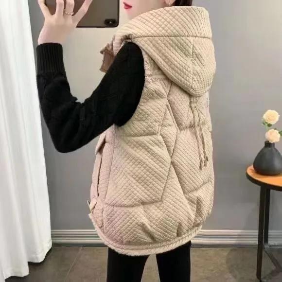 

Женский осенний толстый теплый жилет с капюшоном, свободный повседневный жилет XS хаки