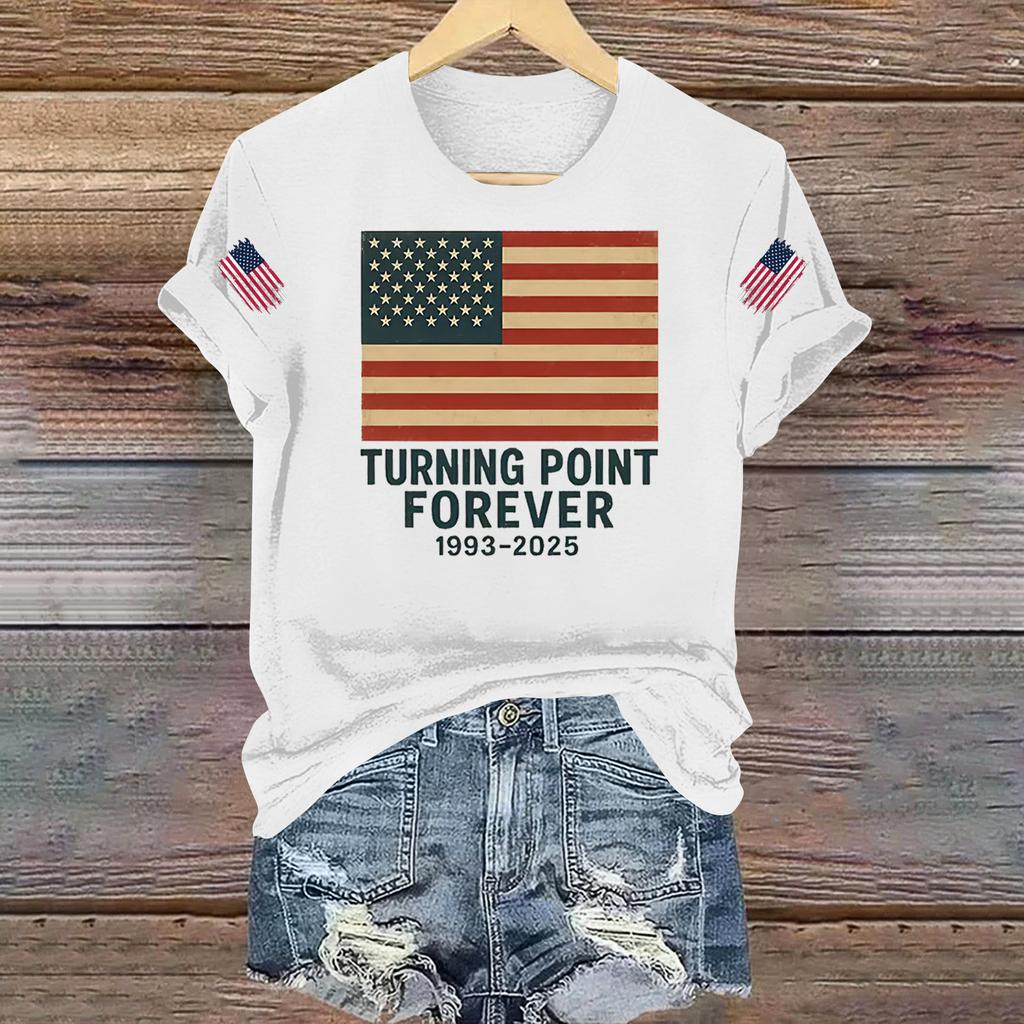 Women's Casual Printed T-shirt Round Neck Pullover Short Sleeve Top