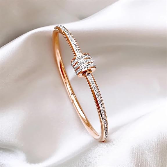 Gold Plated Stainless Steel Openable Crystal Cuff Bangle Bracelet For Women & Girls