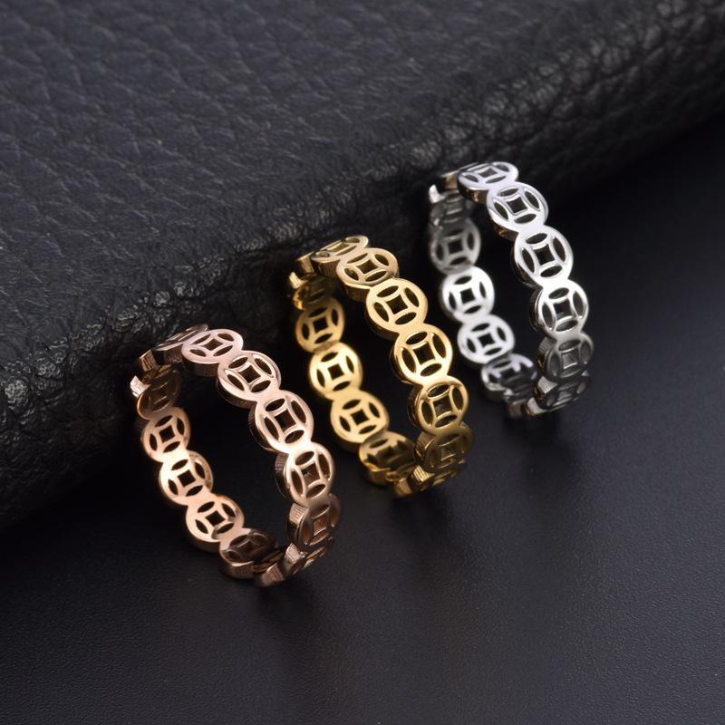 Korean Version Women's Hollow Copper Coin Ring 18K Gold Lucky Coin Transfer Ring Niche Jewelry