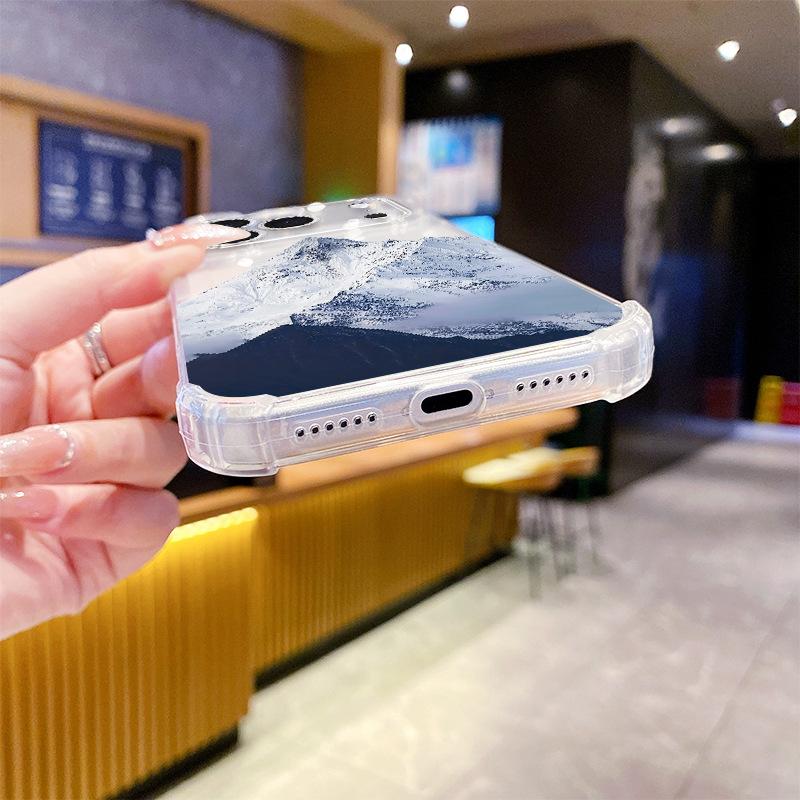 Foreign trade explosion Snow mountain scenery Apple 17pm mobile phone case iPhone15 anti-drop transparent protective case 16pm soft case