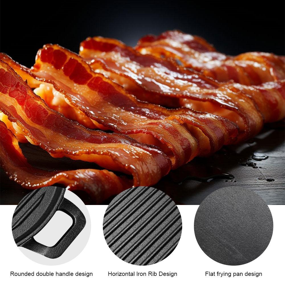Portable Frying Pan Picnic Cast Iron Grill Pan Anti-scald Flat & Ridged Skillet Pan with Handles 12 Inch Outdoor Grill Plate