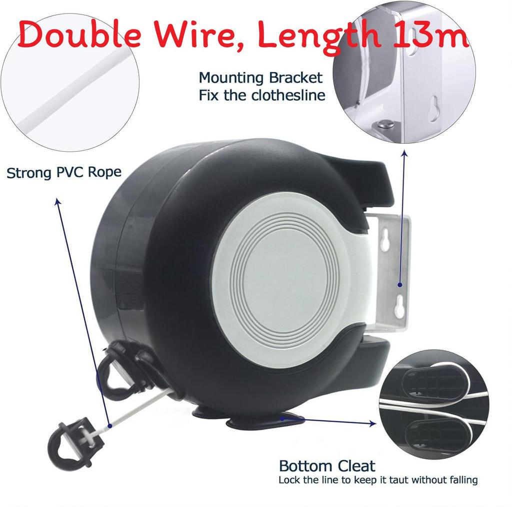 

Retractable Double Line Clothes Cord With Plastic Material For Home And Garden Drying