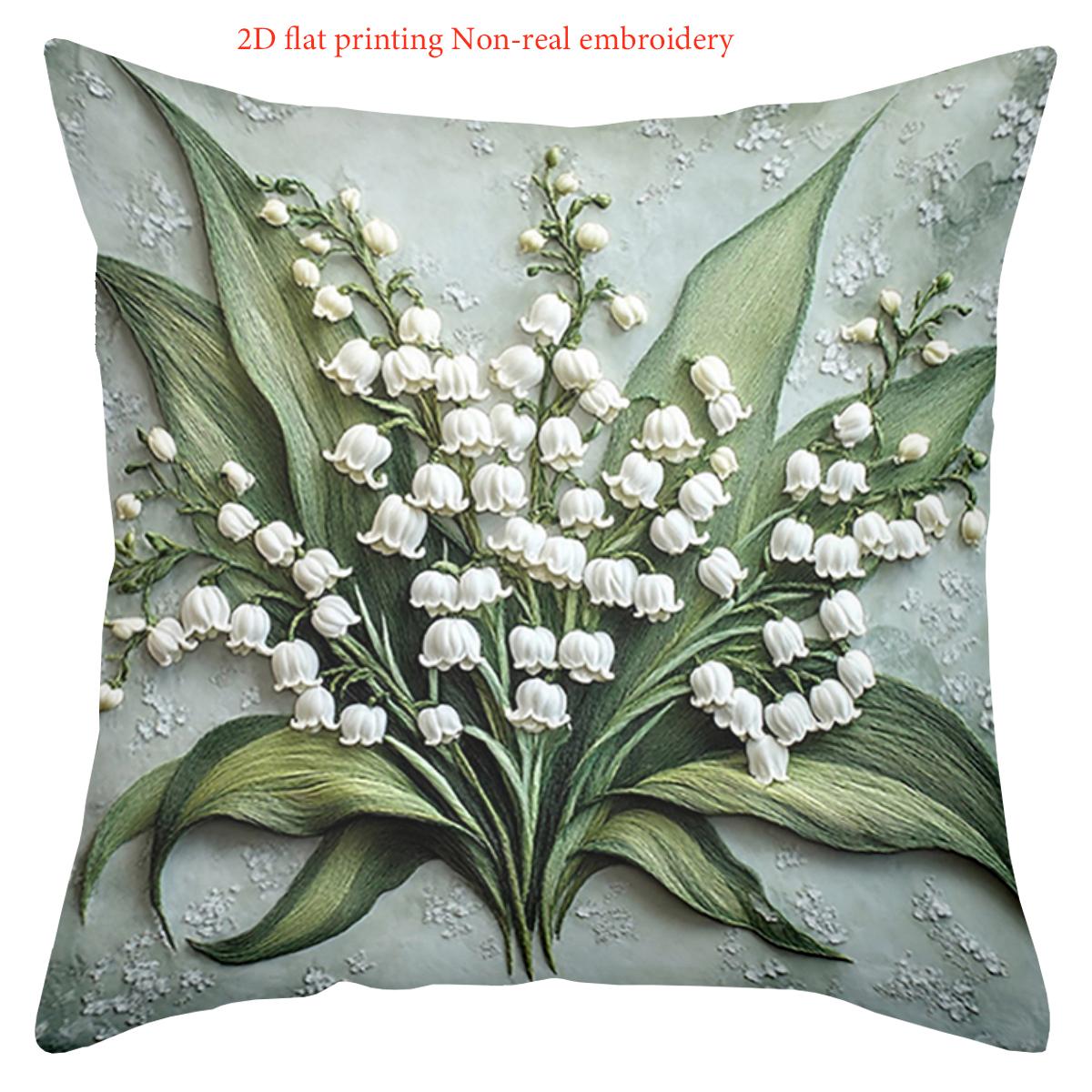 

2D Плоскодрукована Наволочка з Лілією Долини Імітація Вишивки Поліестерова Наволочка Декоративна Наволочка для Дивана 24x24Inch