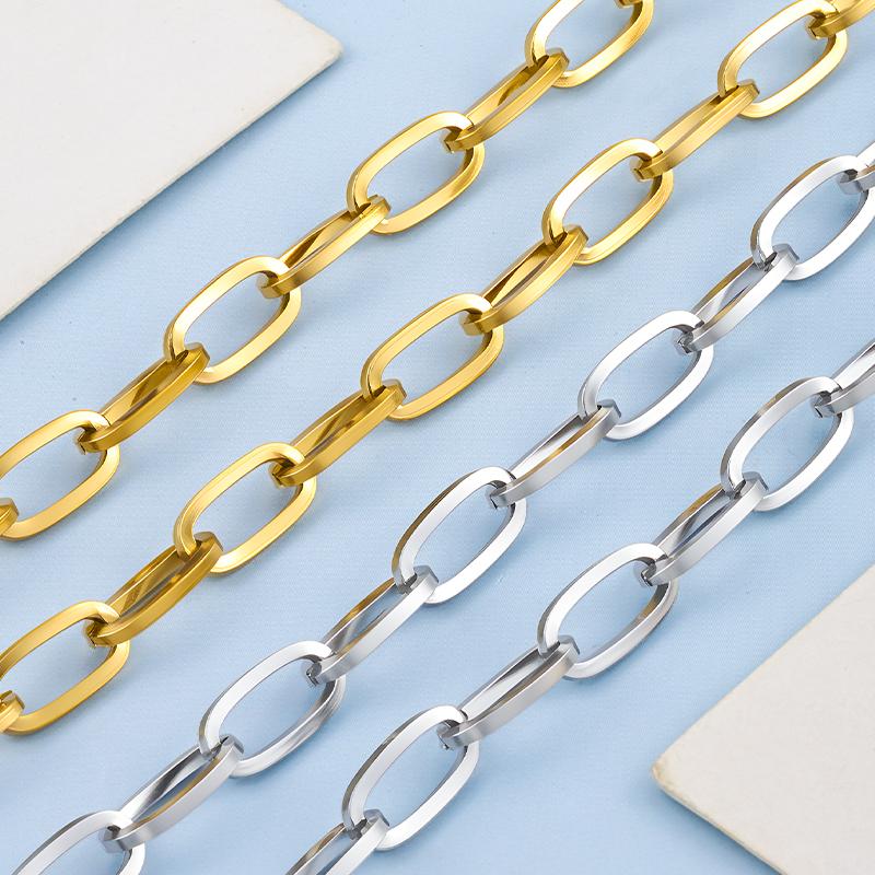Fashion Vacuum Gold Plated Stainless Steel Oval Link Chain Paper Clip Flat O Shape Accessories for DIY Necklace Bracelet Making