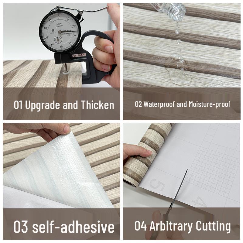 Self-Adhesive Wood Grain Stripe Wallpaper for Bedroom – Warm, High-Value, Cross-Border Design
