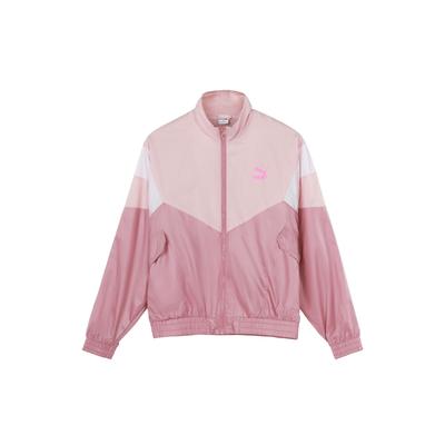 Moderne Sport TFS durchgehender Reißverschluss Colorblock Gewebte Retro-Sportjacke Damenjacke Rosa Lila 599154-16