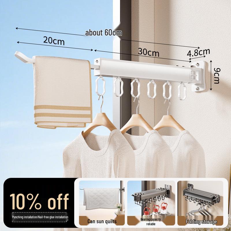 Wall-Mounted Retractable Folding Clothes Drying Rack for Indoor/Balcony Use