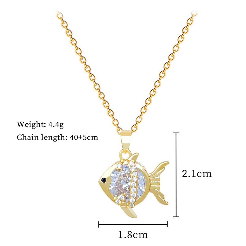One Piece Cute Golden Shiny Zircon Goldfish Pendant Necklace for Women Stainless Steel Chain Fish Necklace Jewelry Accessories Gift