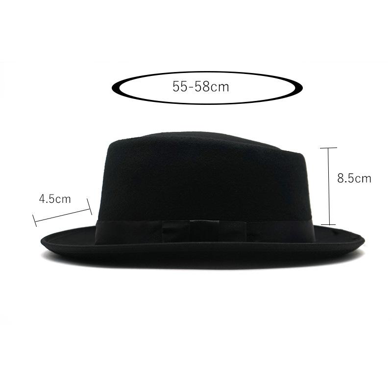 Vintage British Style Flat Top Wool Fedora Hat with Black Ribbon, Winter Warm Curved Brim Sun Hat