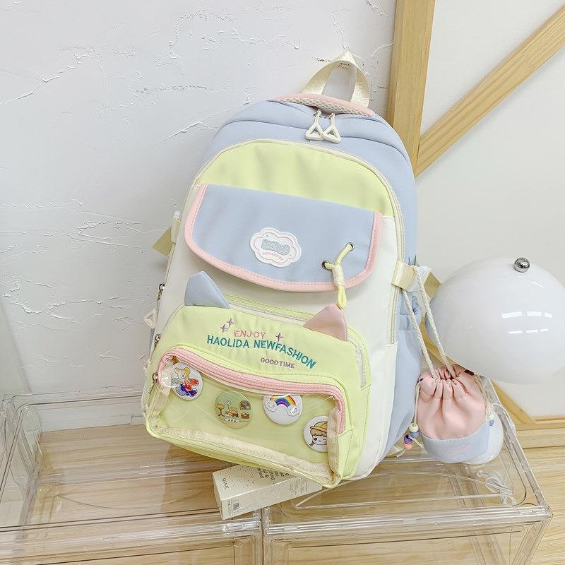 School Bag for Girls, Pain Bag for Junior High School Students, Large-capacity Fashionable Backpack, Cute Transparent Belt, Two-dimensional Personal