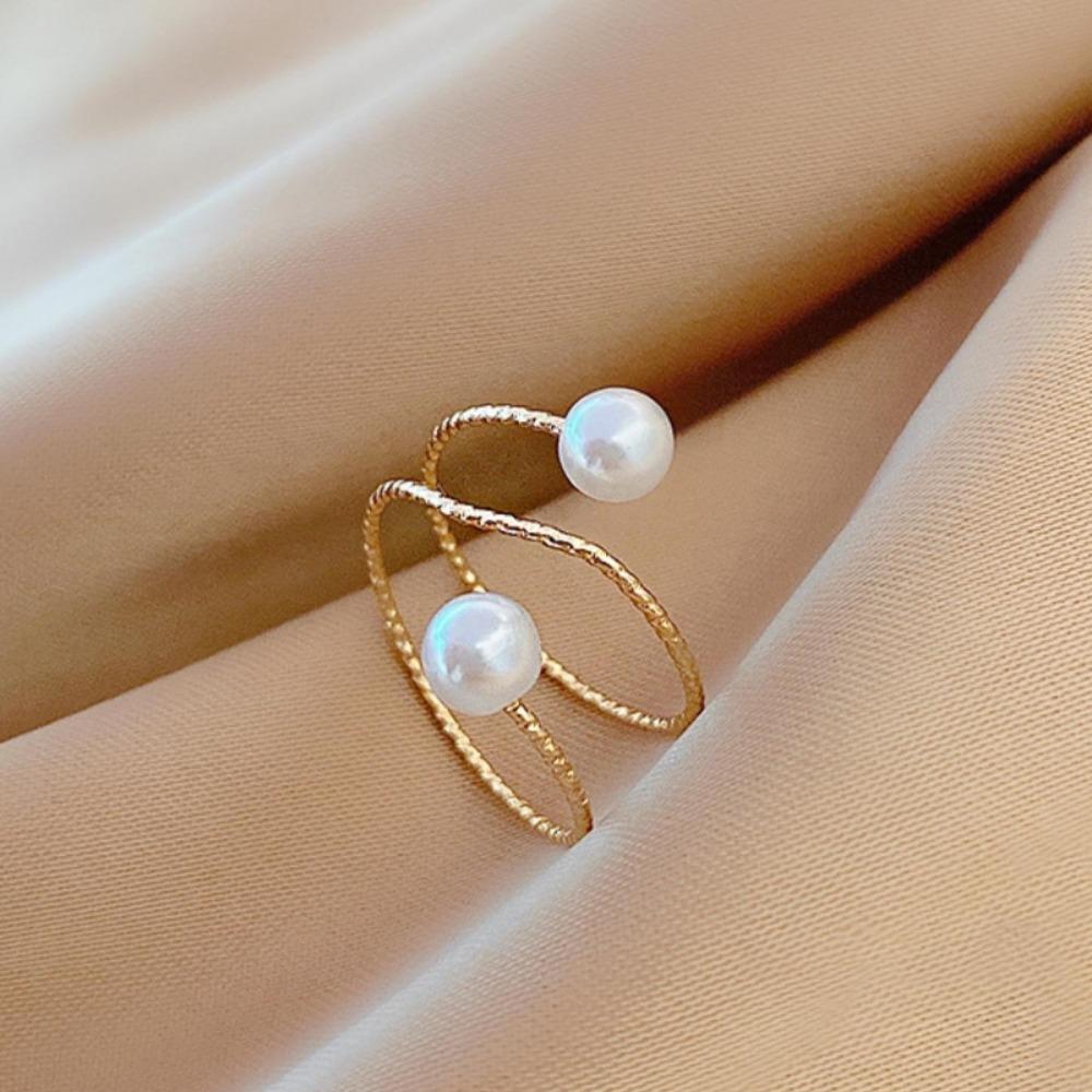 1pc Wrapped Faux Pearl Triple Layer Open Adjustable Ring