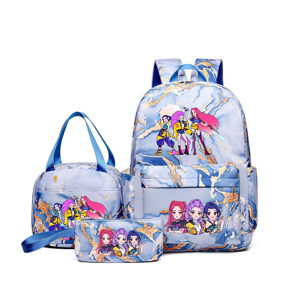 Demon Hunters Three-Piece Children'S School Bag Large Capacity 3D Digital Color Printing Kindergarten School Bag Meal Bag Pencil Bag