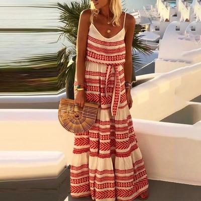 Women's Boho Chic Deep V-neck Print Beach Resort Slip Dress