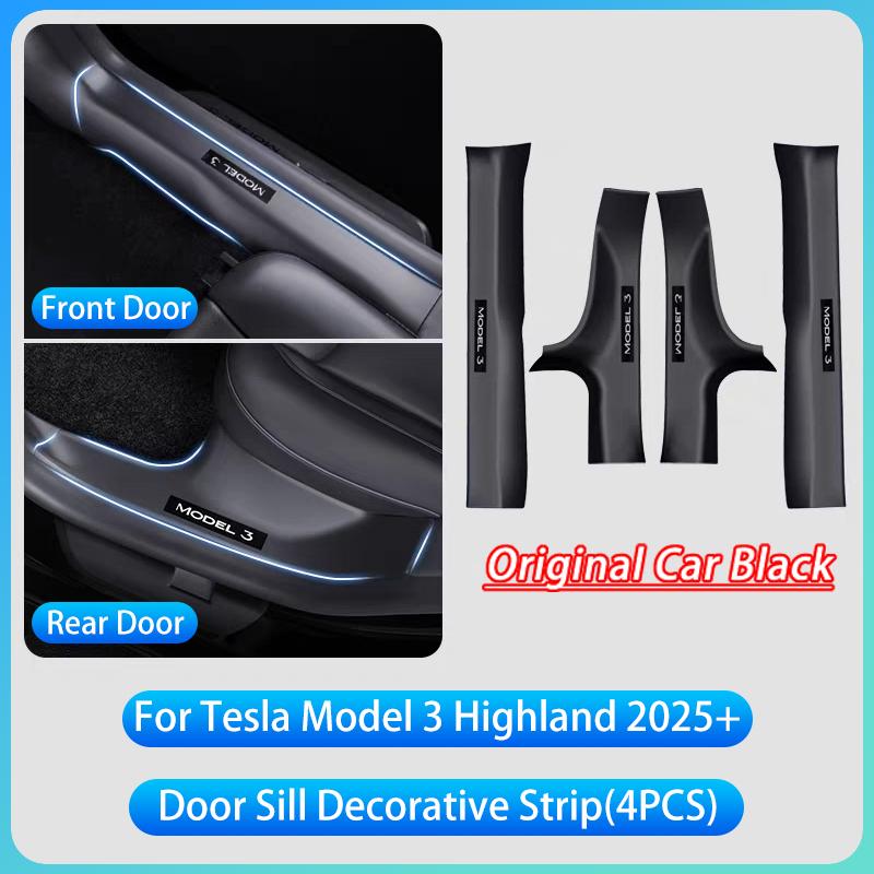 Pro Tesla Model 3 Highland 2025 Launch ABS Přední Zadní Lišta Prahu Dveří Prahová Lišta Ochranný Panel Proti Kopnutí Vodotěsná Podložka
