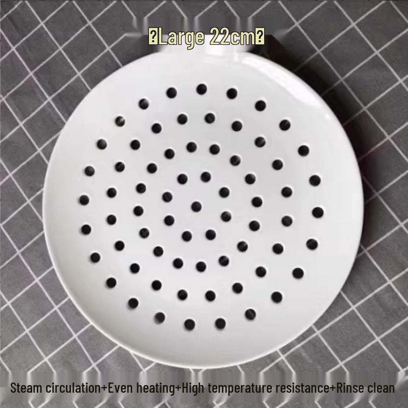 Ceramic Microwave Steamer Plate with Fine Pores - Universal Food Grade for Steaming Seafood, Fish, Buns, and More.