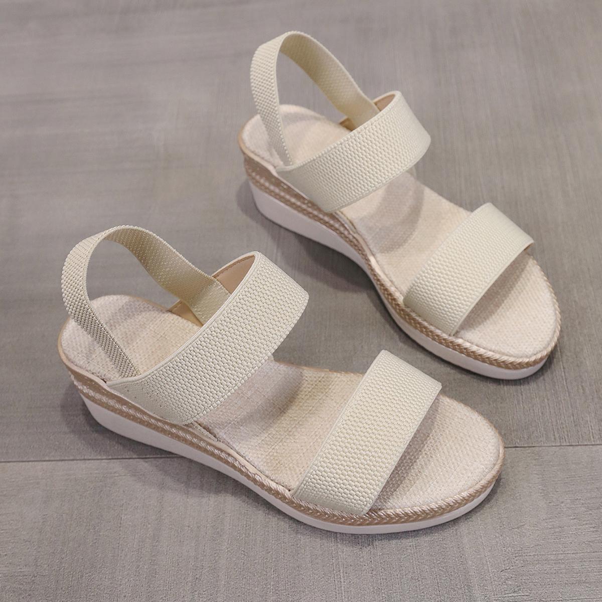 

Summer Casual Shoes for Women Plus Size 36-43 Women s Sandals Comfortable Non-slip Walking Slip on Elastic Fabric Female Shoes 43 бежевий