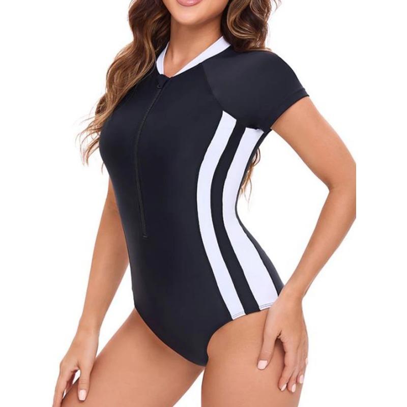 2025 Zipper One Piece Swimsuit Women Sexy Slim Swimwear Sporty Bathers Bathing Swimming Swim Suit Female Summer Beachwear XXL