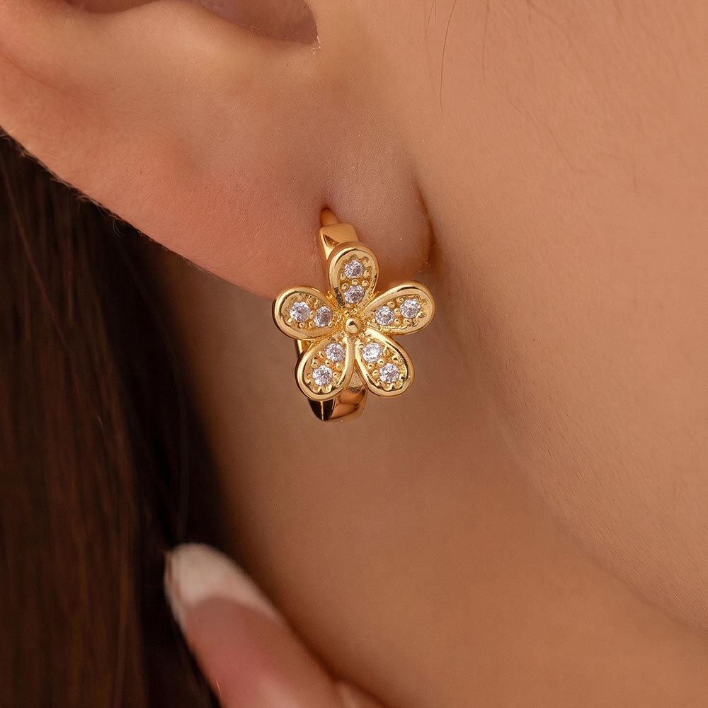 Korean Style Flower Stud Earrings: Versatile, Elegant, High-End Micro-Paved Design