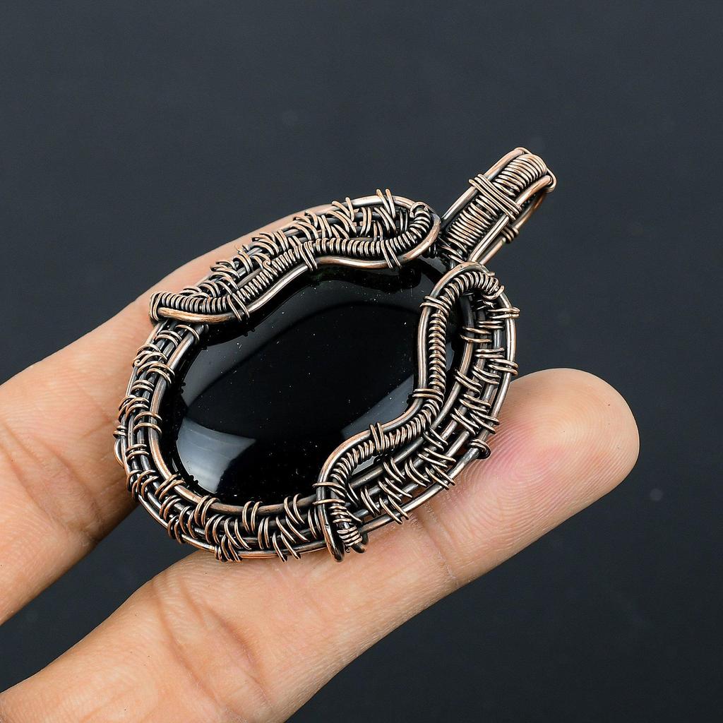 Black Onyx Jewelry, 999 Copper Wire Wrapped Pendant Handmade Gemstone Jewelry, Gifts For Wife Brand New Pendant