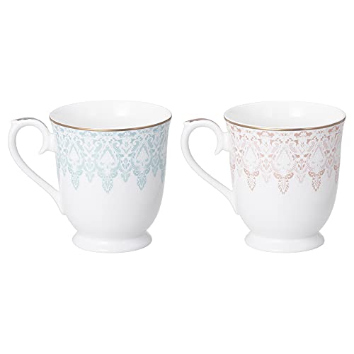 NARUMI Pair of Mugs, Aurora Design, 290cc, Lace Pattern, Blue and Pink, Cute and Stylish, Gift, Microwave Safe, Gift Boxed, 97104-21475