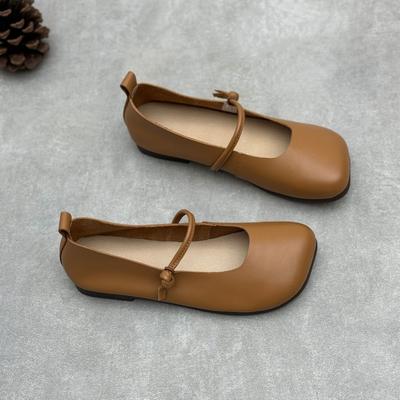 Prawdziwej skóry kwadratowe Toe damskie mieszkania buty ręcznie robione buty ze skóry bydlęcej jednokolorowe buty z miękką podeszwą