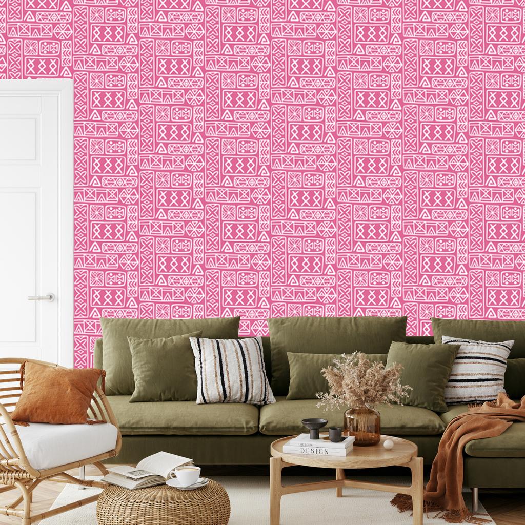 Polynesian Geometric Pattern Powder Pink Wallpaper 50x1000