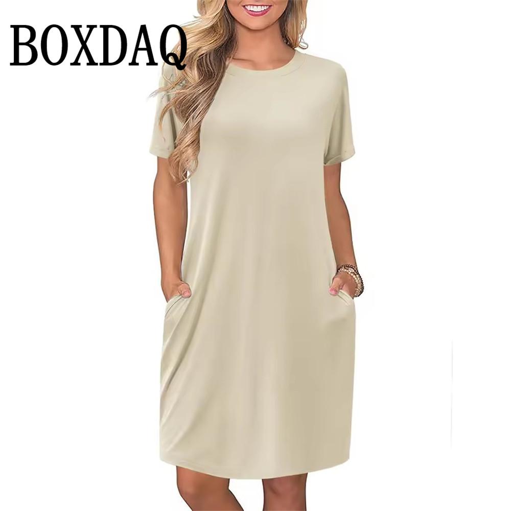 New Womens Dresses Fashion 3D Dot Print Short Sleeve Loose Clothes Summer Casual O-Neck Plus Size Mini Dresses