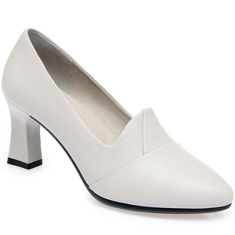 New Women Pumps Pu Leather Work Shoes Chunky High Heels Women Pointed Toe Pumps Casual Slip on Solid Heels Women Shoes