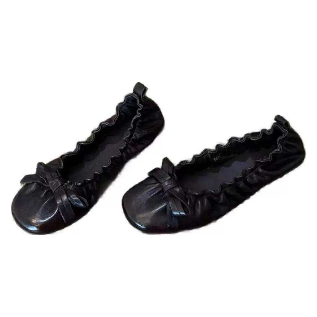 Sheepskin Version French Retro Style Square Head Fashion Temperament Simple Women's Flat Bottom Versatile Round Head Not Tired Feet Shallow Mouth