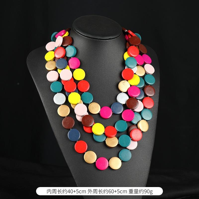 Handmade super exaggerated bohemian wood bead necklace music festival stage catwalk retro personalized vacation accessories