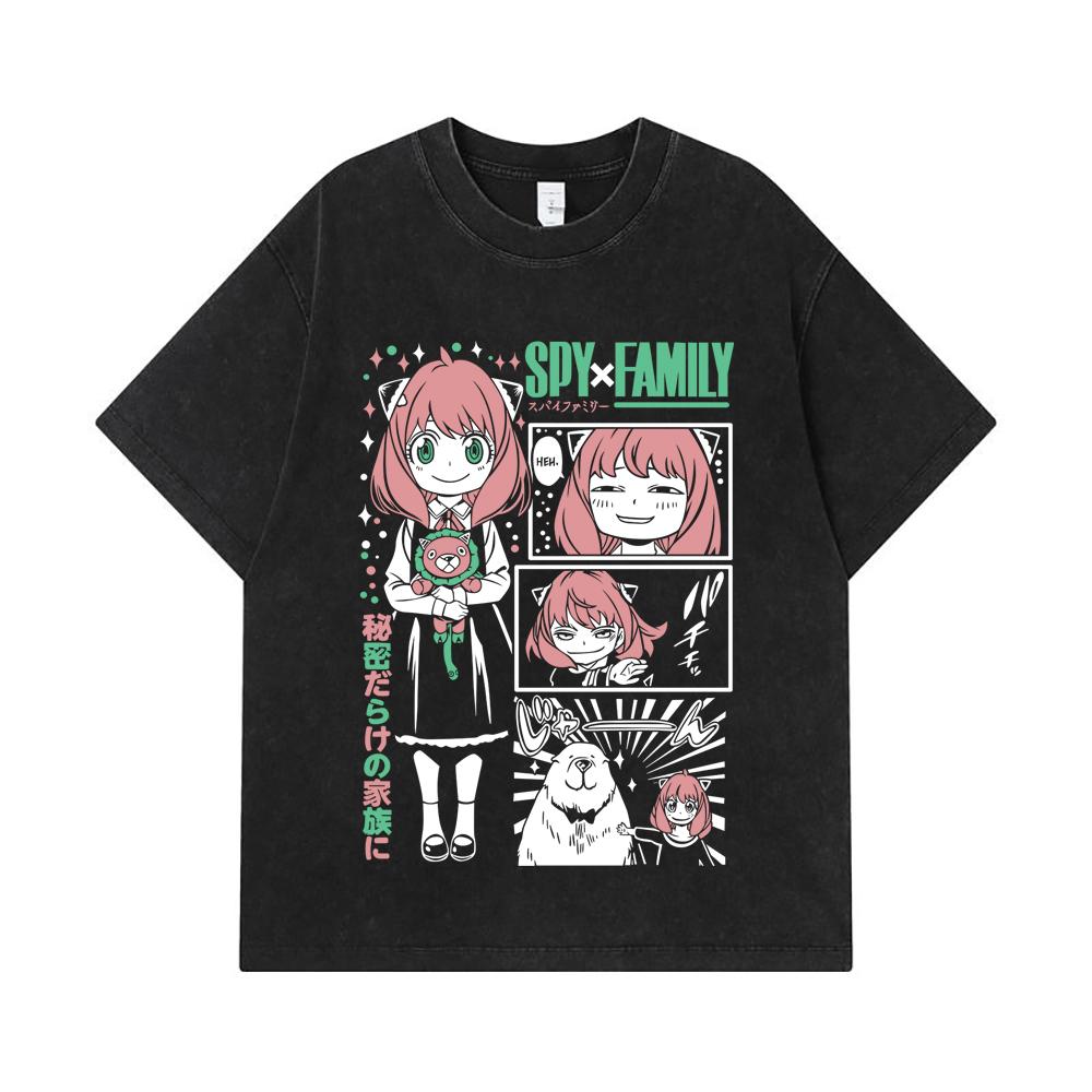 275 GSM Washed T-shirts 100% Cotton Spy x Family V4 Anya Print Unisex Heavy Cotton T Shirt