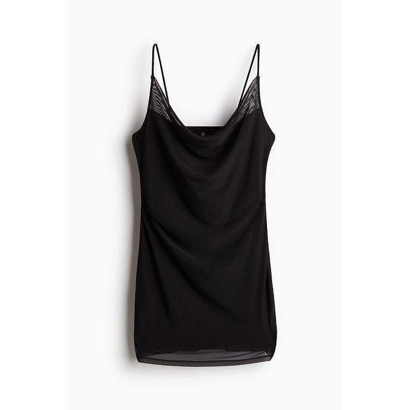 

HM Women clothes Vest Sling Dress 2025 Summer New Draped Mesh Sling Temperament Dress 1291613 Black 155/80