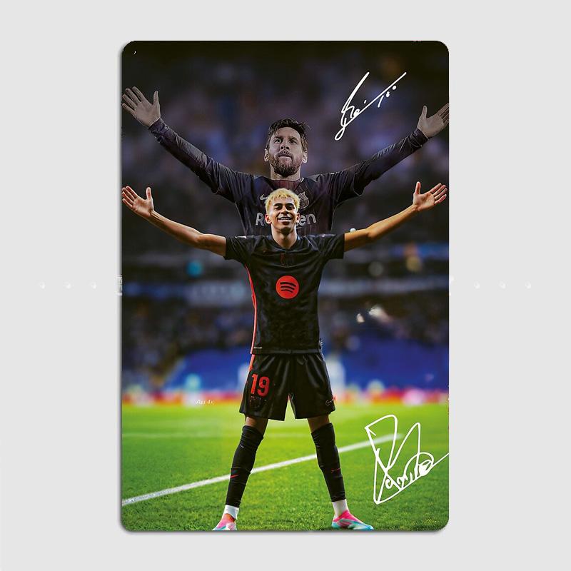 Lamine Yamal And Messi Football Player Retro Posters Metal Sign Poster Bar Interior Bedroom Wall Art Home Decor Room Decoration