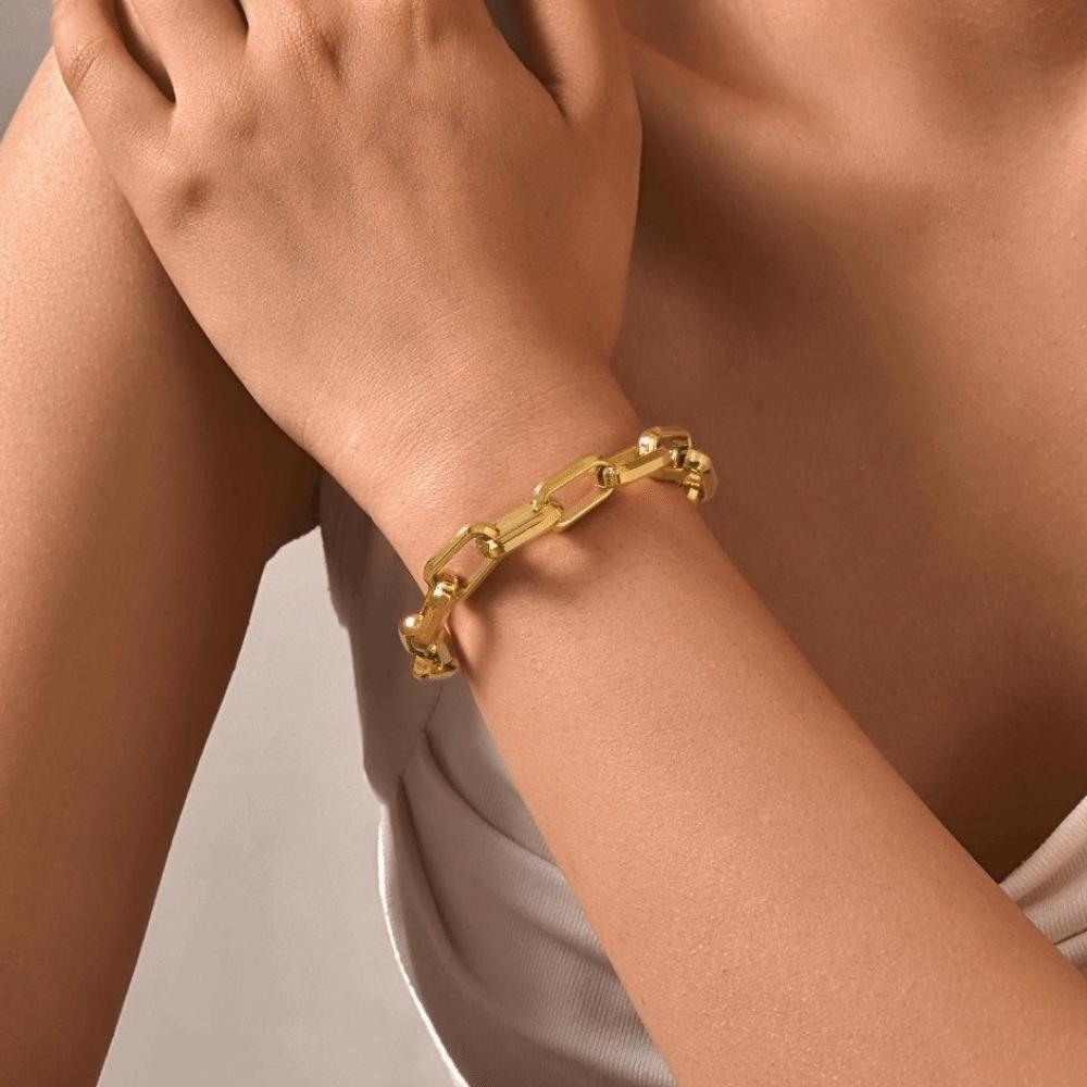 Rectangular Chain Link Chain Bracelet Wristband Jewelry Stainless Steel Hand Chain  Gifts