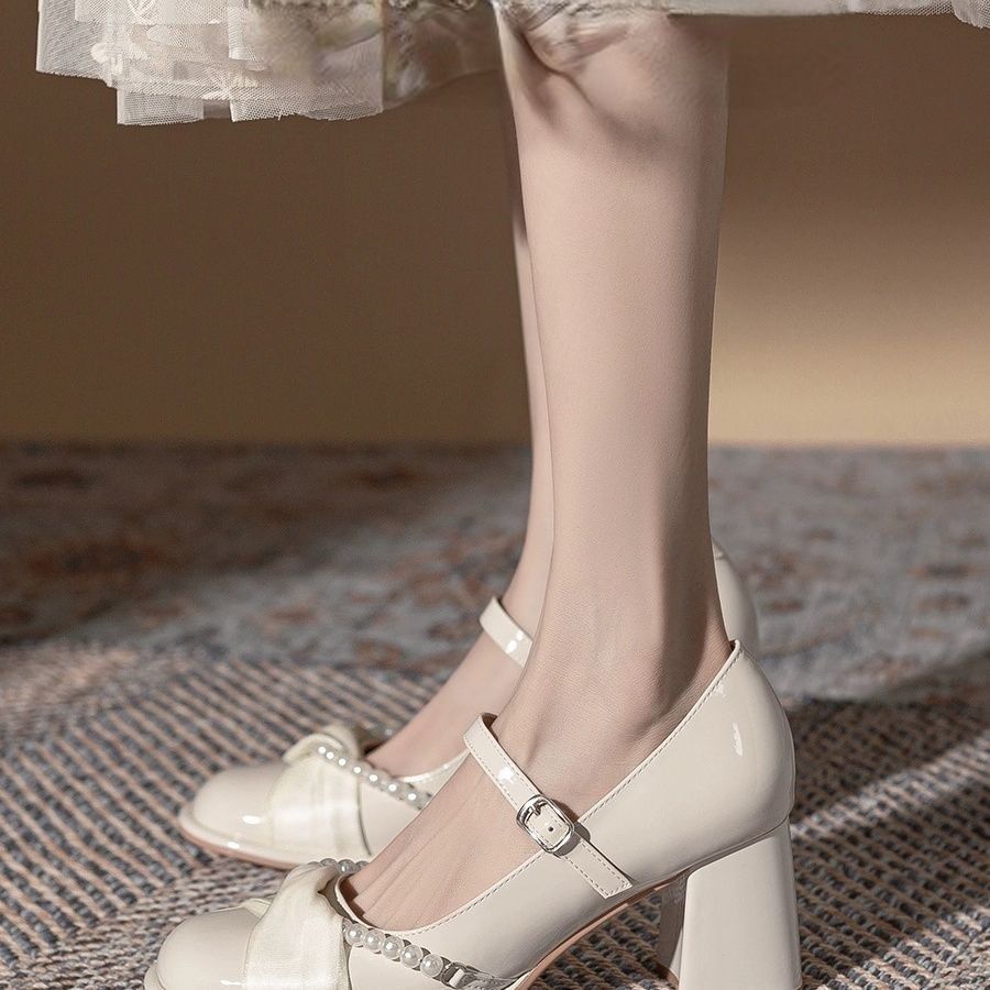 Fairy gentle high heels female 2025 new thick heel wedding shoes bridesmaid with dress skirt Mary Jane women's shoes