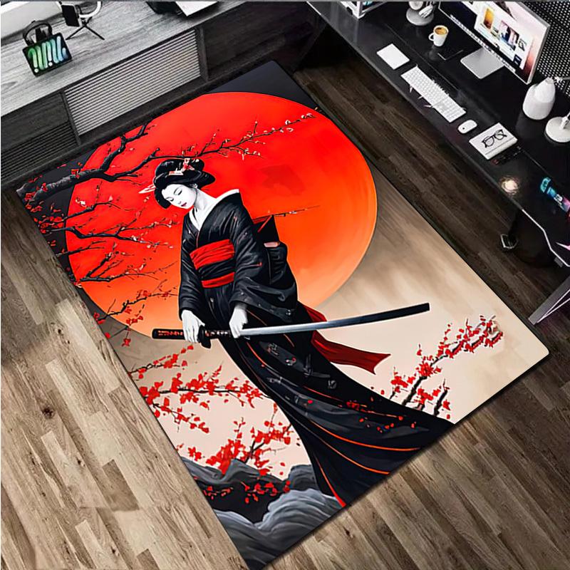 Samurai-Frauen-Druckteppich - Heimdekoration Teppich für Wohnzimmer Schlafzimmer Bodenbelag Computerstuhl Bereichsteppich