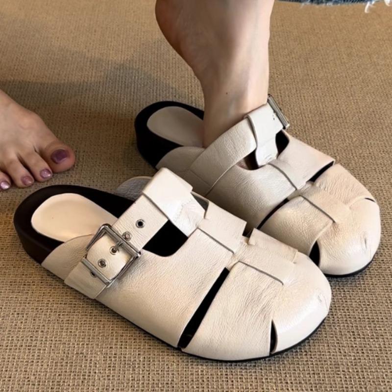 

Fashion Flats Slippers Platform Women Sandals Casual Loafers Shoes Woman Mules 2025 Trend Comfort Soft Leather Shoes Summer Slides Mujer 40 бежевый