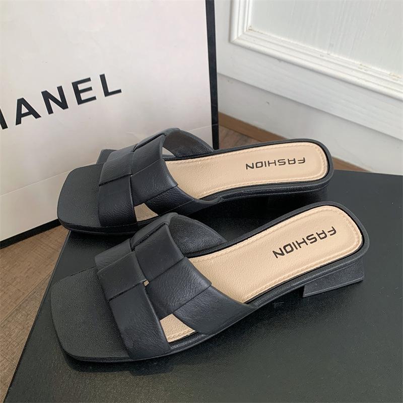 Yuzhihao Summer Women s Chunky Heel Sandals - Casual Solid Color Beach Slip-ons Size 40-41