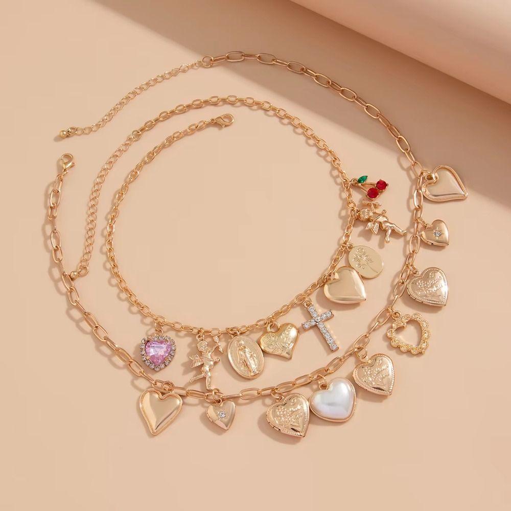 Metal Material Rhinestone Cross Choker Vintage Style Love Pendant Necklace  Women's Jewelry