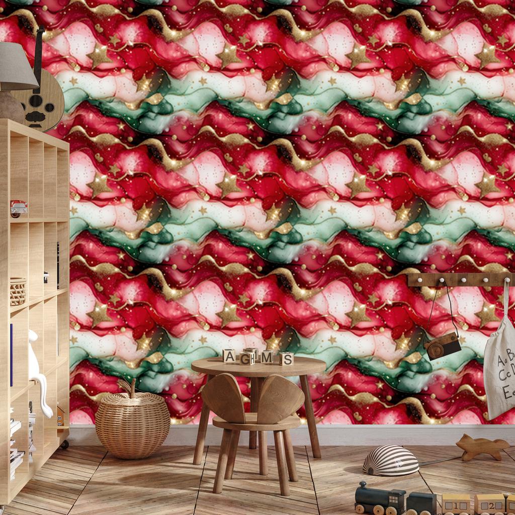 Ink Red, Coral and Green Wallpaper for Living Room and Bedroom 50x1000