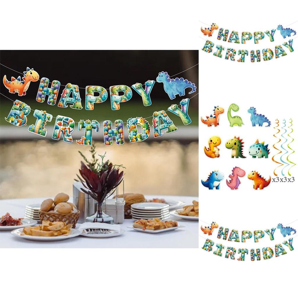 Dinosaur Birthday Party Decor Pack With Paper Banner And Spiral Decorations For Childrens Event