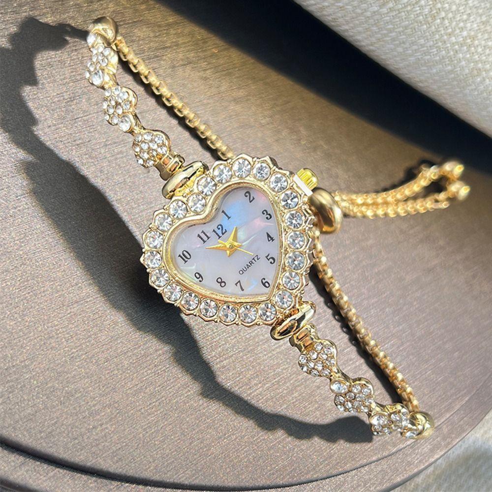 Stainless Steel Heart Shaped Watch Diamond Studded Watch Strap Wrist Decoration  Girl