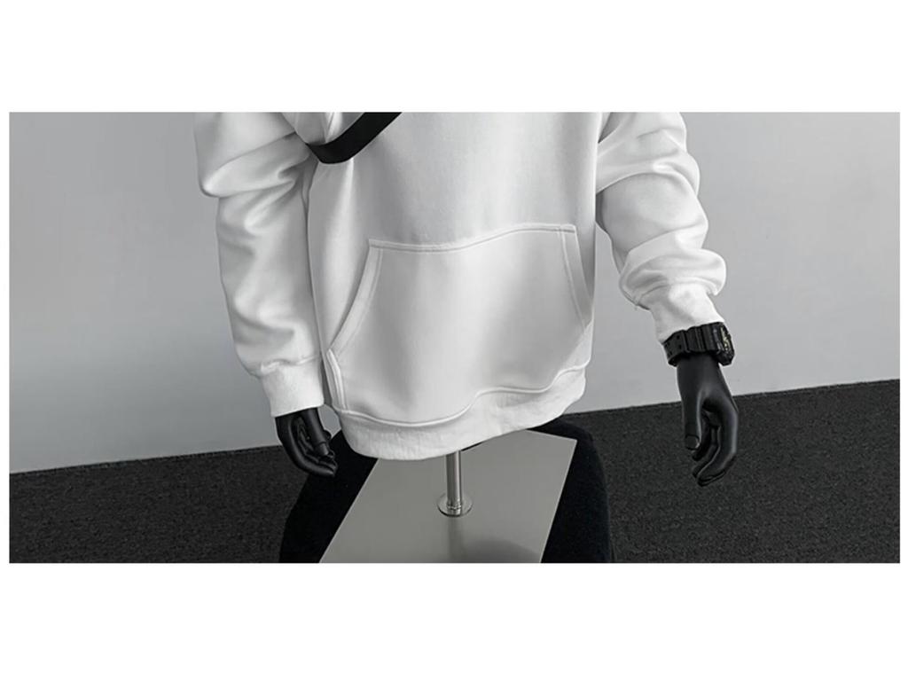 American Style Grey Deconstructed Patchwork Men's Hoodie, Spring/Autumn Trend, High Neck, Socially Anxious Persona, Fashionable Outerwear